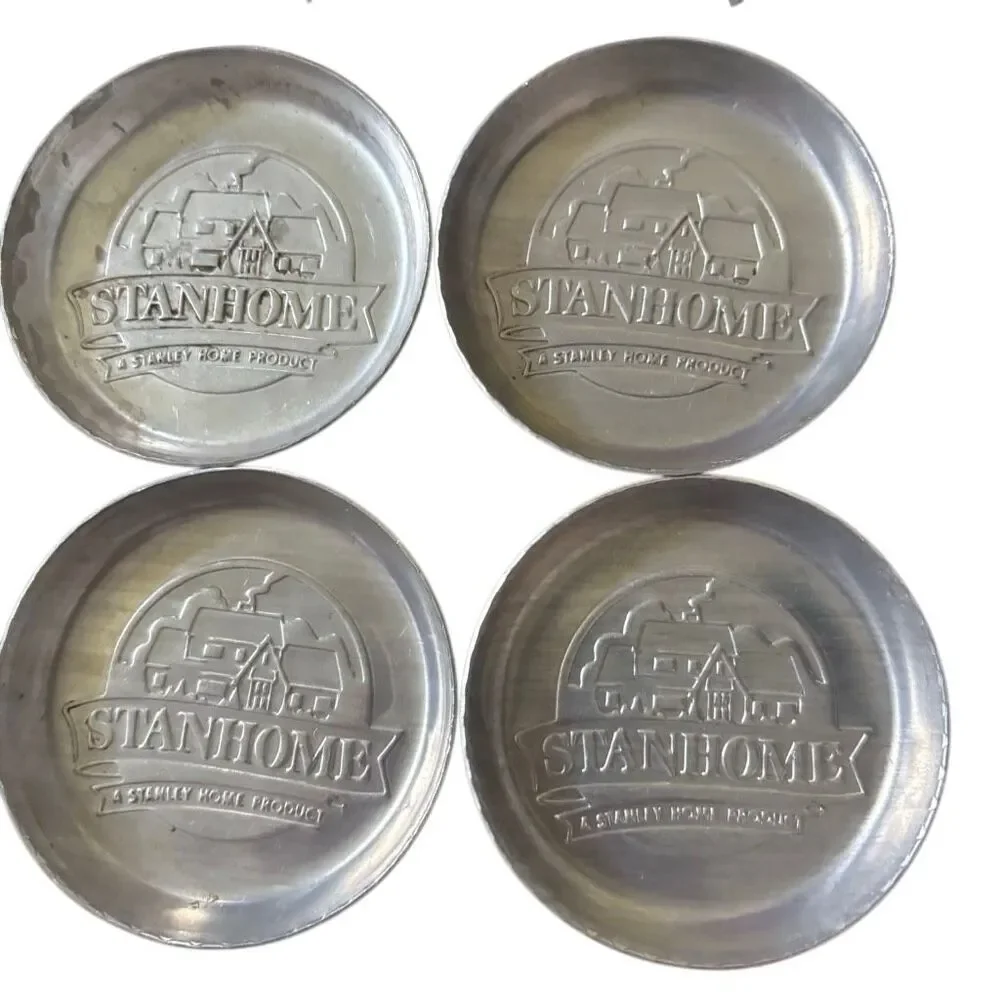 Vintage Stanhome Aluminum Coasters Stanley Home Product Cottage Scene Lot of 12